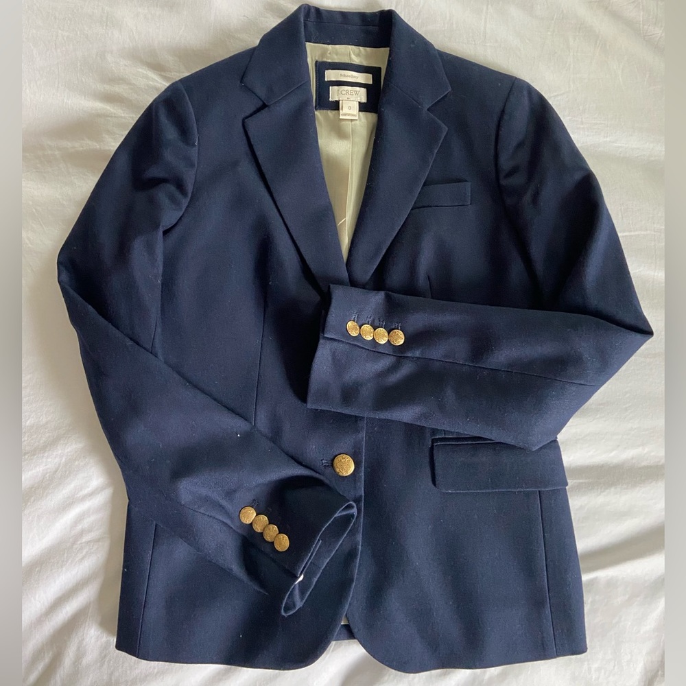 J. Crew Schoolboy Women’s Navy Blazer Size 0 Gold Button Details Lined